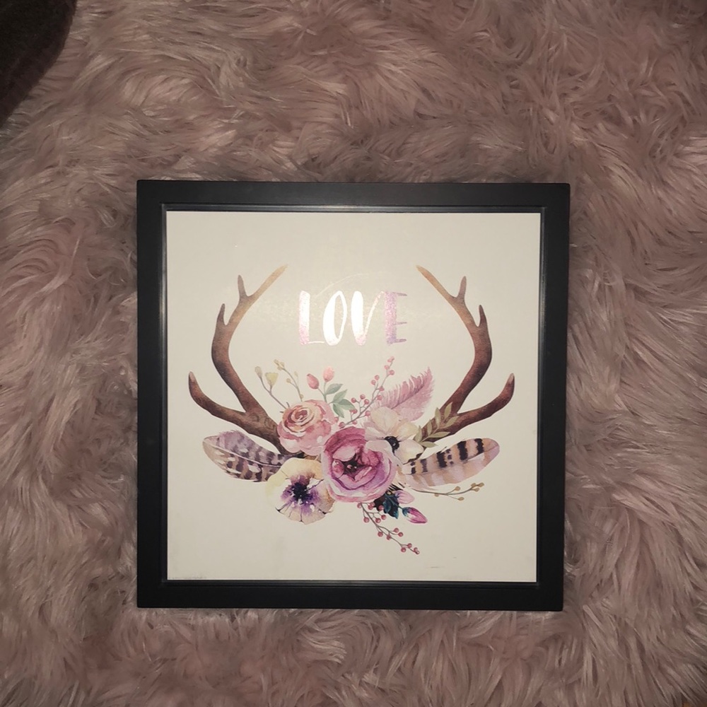 Love Floral Deer Antler Canvas